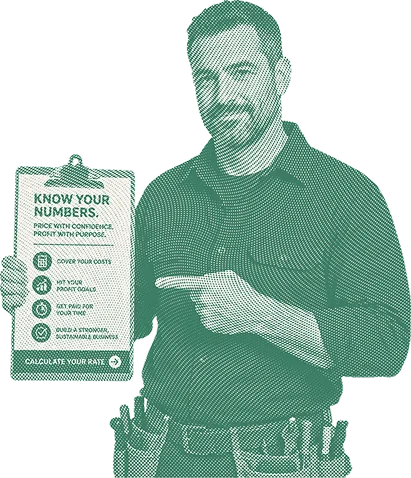 Tradesman pointing at a clipboard that reads “Know your numbers”